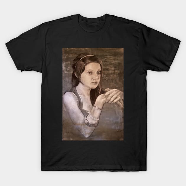 Drawing of a girl  by Adelaide Artist Avril Thomas T-Shirt by AvrilThomasart